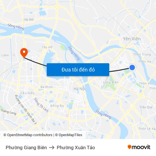 Phường Giang Biên to Phường Xuân Tảo map