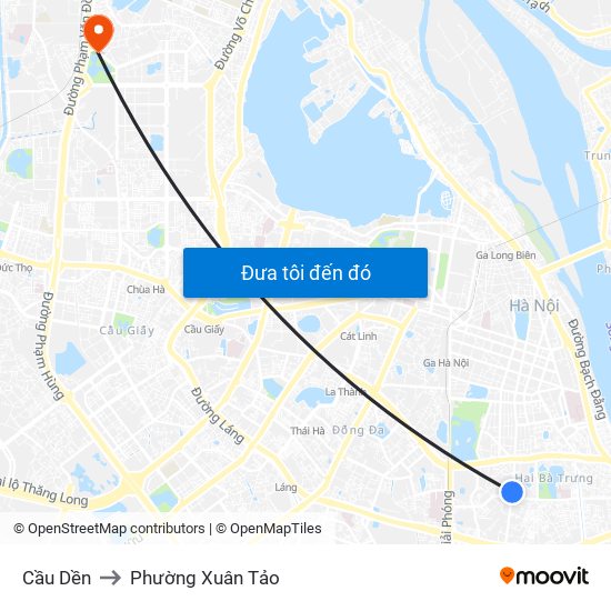 Cầu Dền to Phường Xuân Tảo map