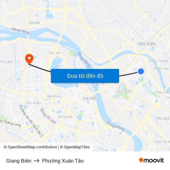 Giang Biên to Phường Xuân Tảo map