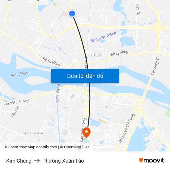 Kim Chung to Phường Xuân Tảo map