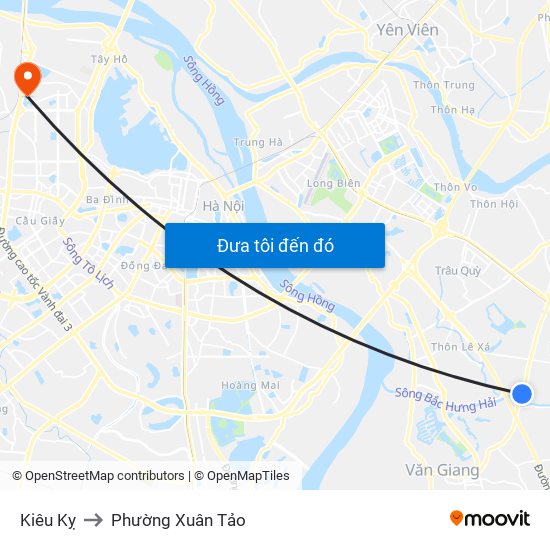 Kiêu Kỵ to Phường Xuân Tảo map