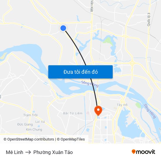 Mê Linh to Phường Xuân Tảo map