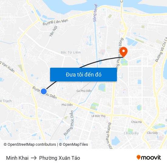Minh Khai to Phường Xuân Tảo map