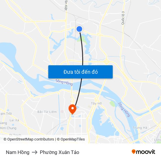 Nam Hồng to Phường Xuân Tảo map