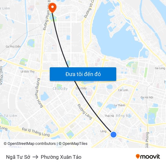 Ngã Tư Sở to Phường Xuân Tảo map