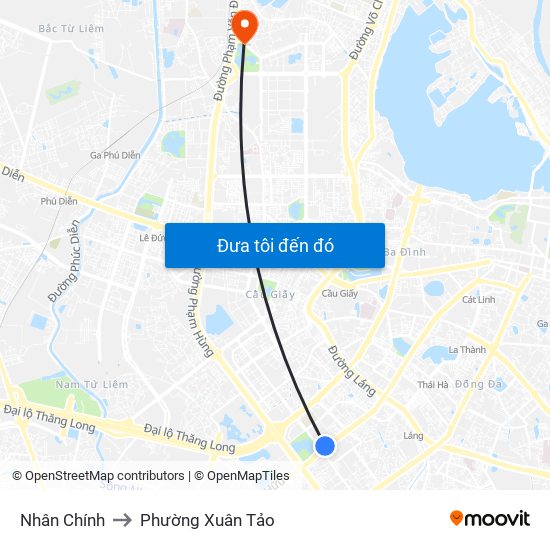 Nhân Chính to Phường Xuân Tảo map