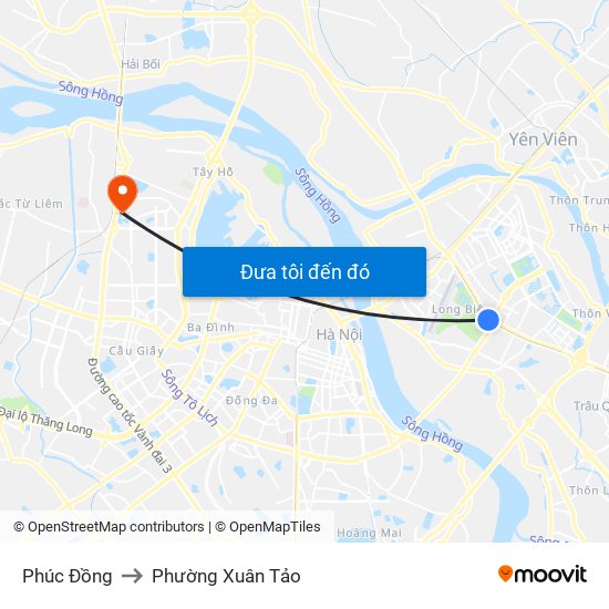 Phúc Đồng to Phường Xuân Tảo map