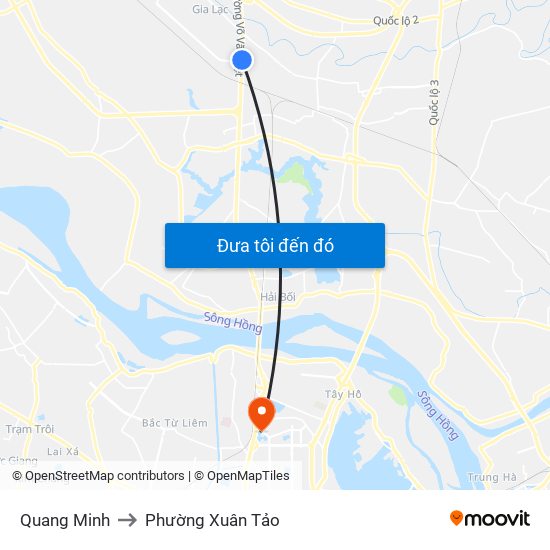Quang Minh to Phường Xuân Tảo map