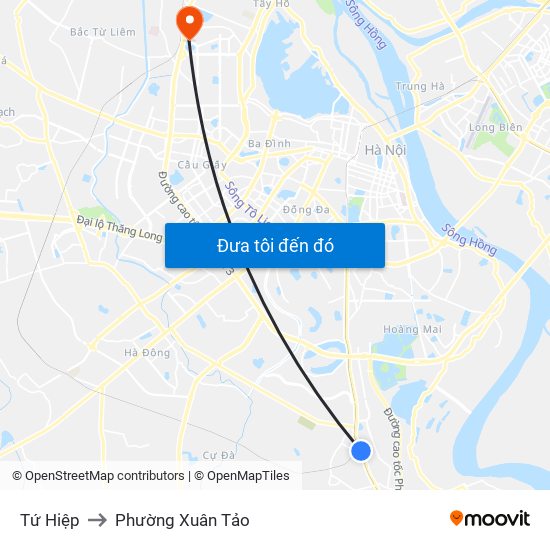 Tứ Hiệp to Phường Xuân Tảo map