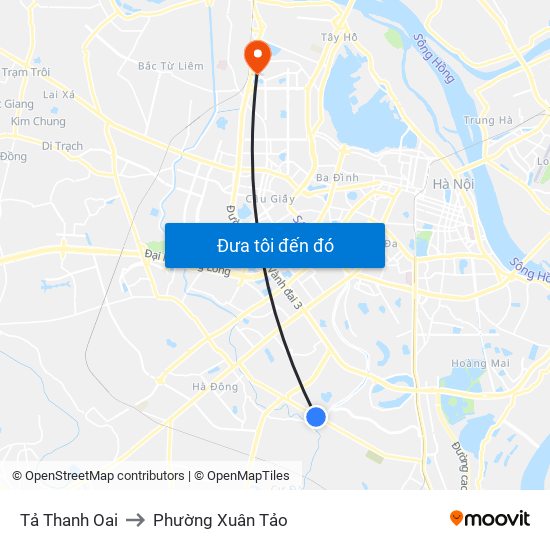 Tả Thanh Oai to Phường Xuân Tảo map
