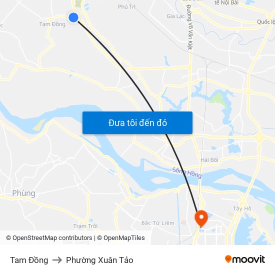 Tam Đồng to Phường Xuân Tảo map