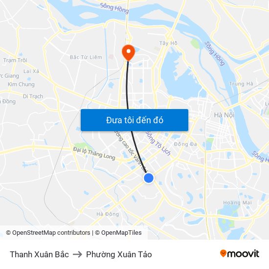Thanh Xuân Bắc to Phường Xuân Tảo map