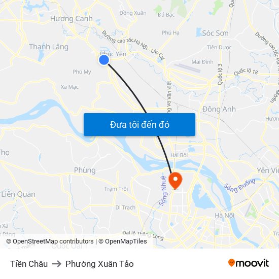 Tiền Châu to Phường Xuân Tảo map