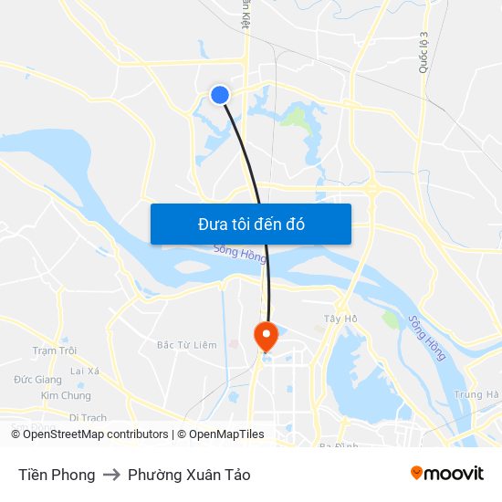 Tiền Phong to Phường Xuân Tảo map