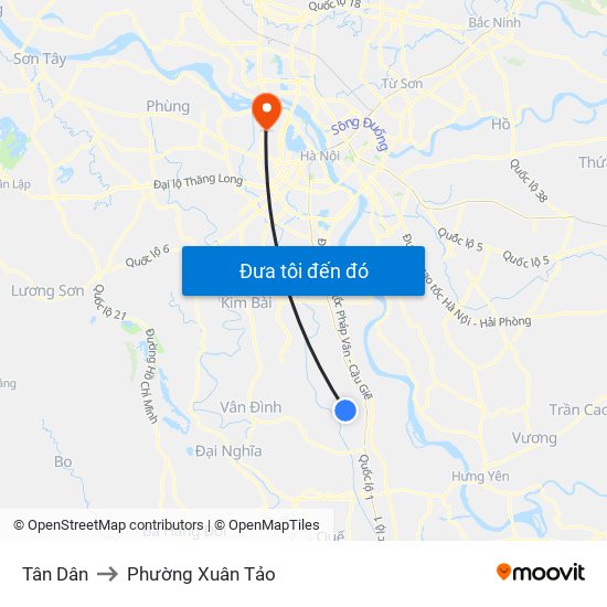 Tân Dân to Phường Xuân Tảo map