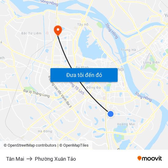 Tân Mai to Phường Xuân Tảo map