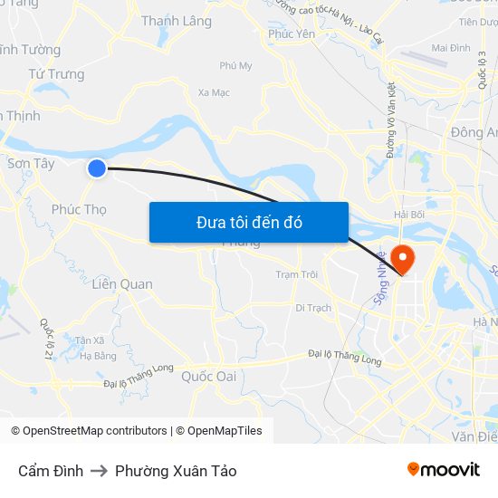 Cẩm Đình to Phường Xuân Tảo map