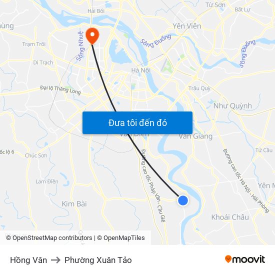 Hồng Vân to Phường Xuân Tảo map