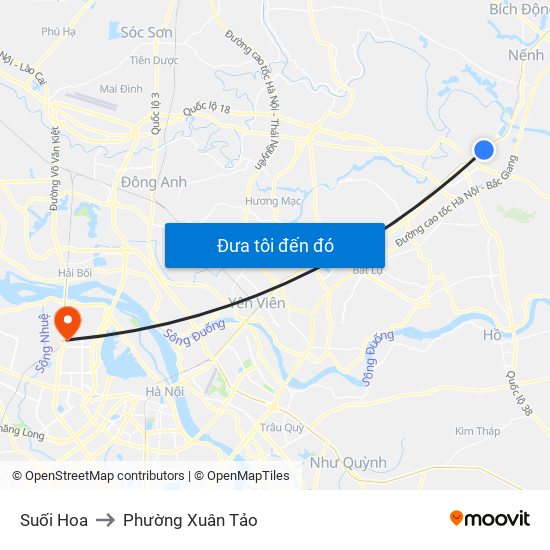 Suối Hoa to Phường Xuân Tảo map