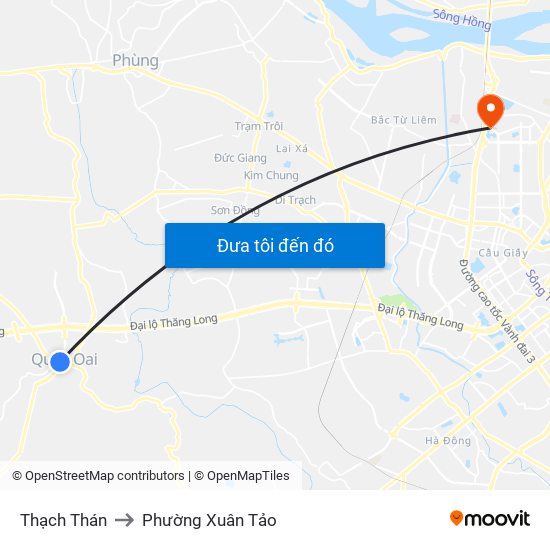 Thạch Thán to Phường Xuân Tảo map