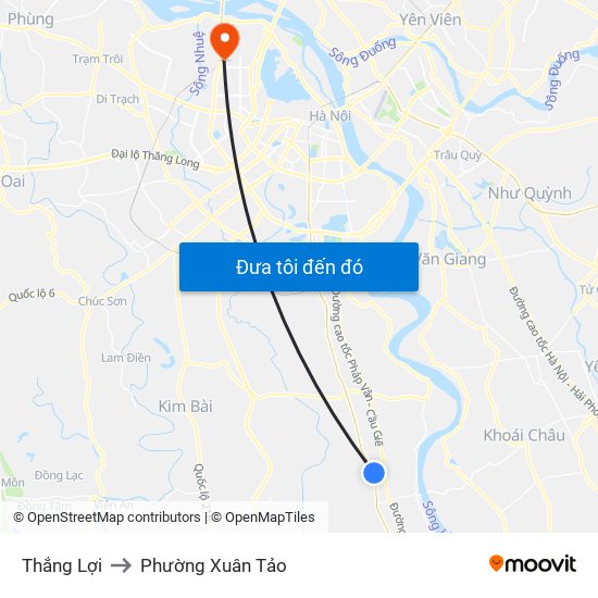 Thắng Lợi to Phường Xuân Tảo map