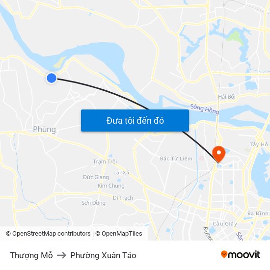 Thượng Mỗ to Phường Xuân Tảo map