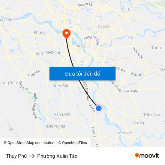Thụy Phú to Phường Xuân Tảo map