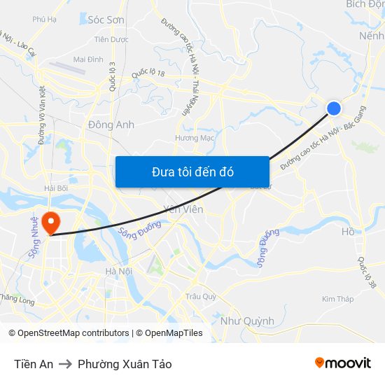 Tiền An to Phường Xuân Tảo map