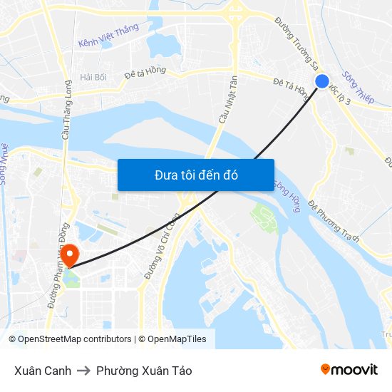 Xuân Canh to Phường Xuân Tảo map