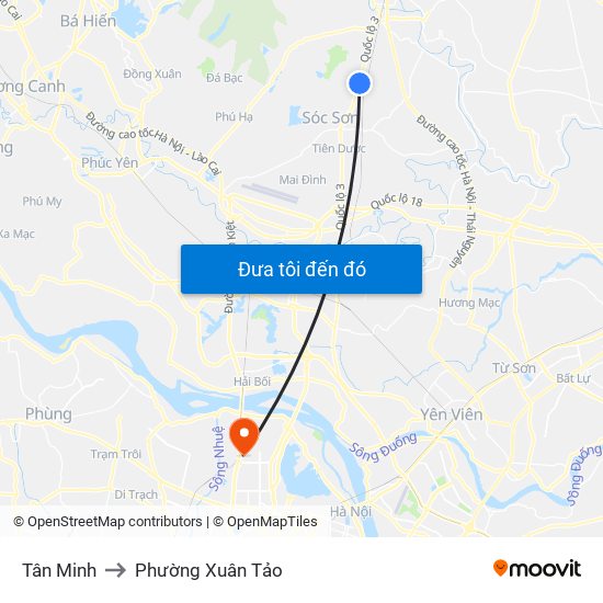 Tân Minh to Phường Xuân Tảo map