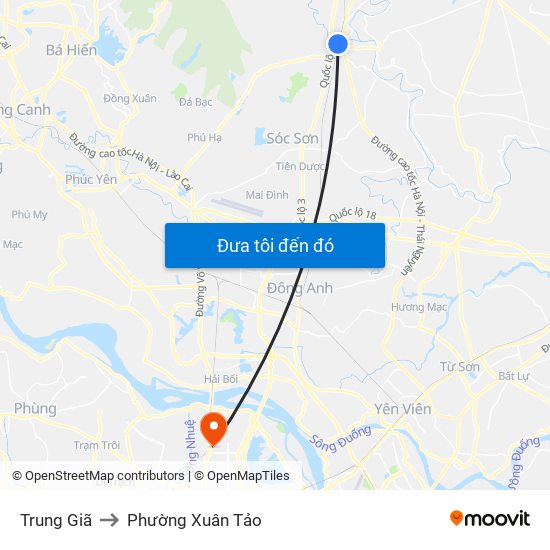 Trung Giã to Phường Xuân Tảo map