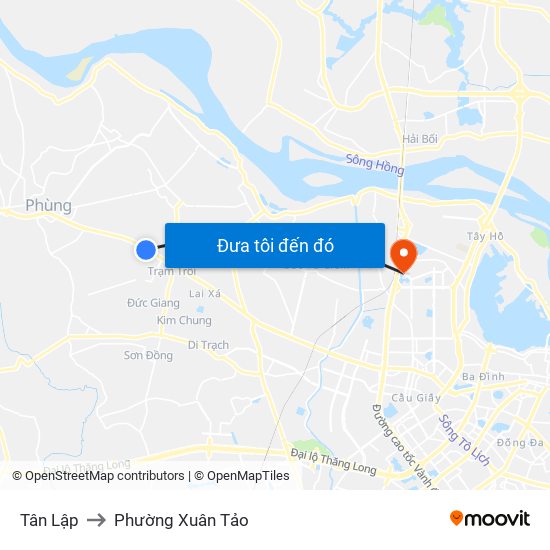 Tân Lập to Phường Xuân Tảo map