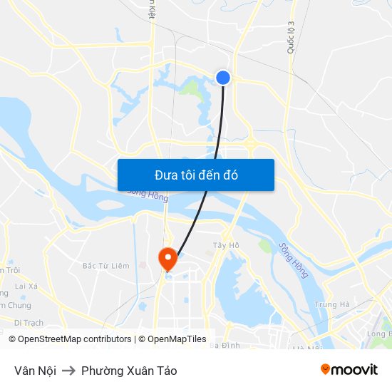 Vân Nội to Phường Xuân Tảo map