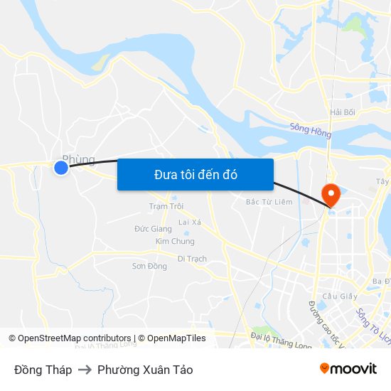 Đồng Tháp to Phường Xuân Tảo map