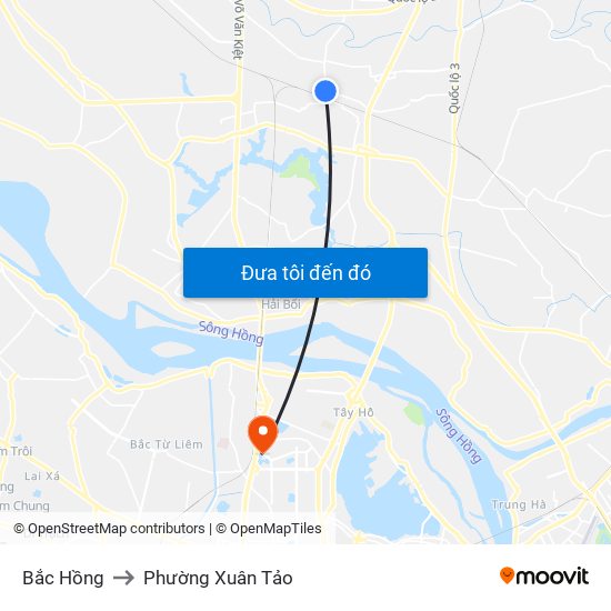 Bắc Hồng to Phường Xuân Tảo map