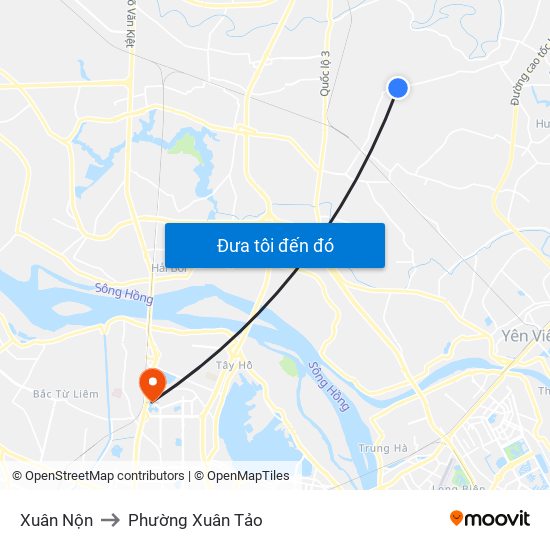 Xuân Nộn to Phường Xuân Tảo map