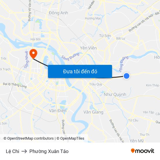 Lệ Chi to Phường Xuân Tảo map