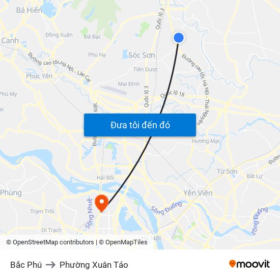 Bắc Phú to Phường Xuân Tảo map