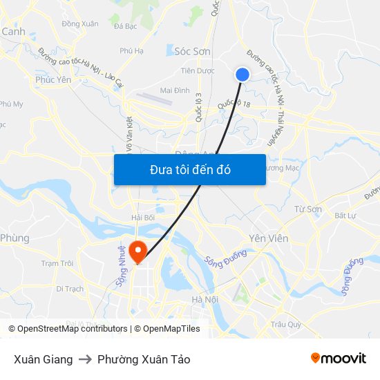 Xuân Giang to Phường Xuân Tảo map