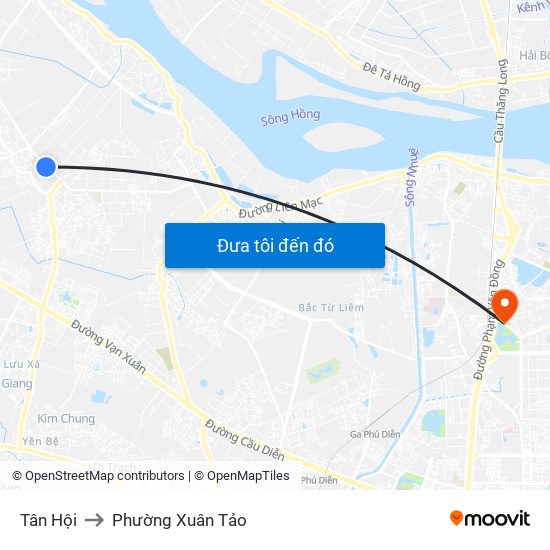 Tân Hội to Phường Xuân Tảo map