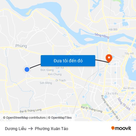 Dương Liễu to Phường Xuân Tảo map