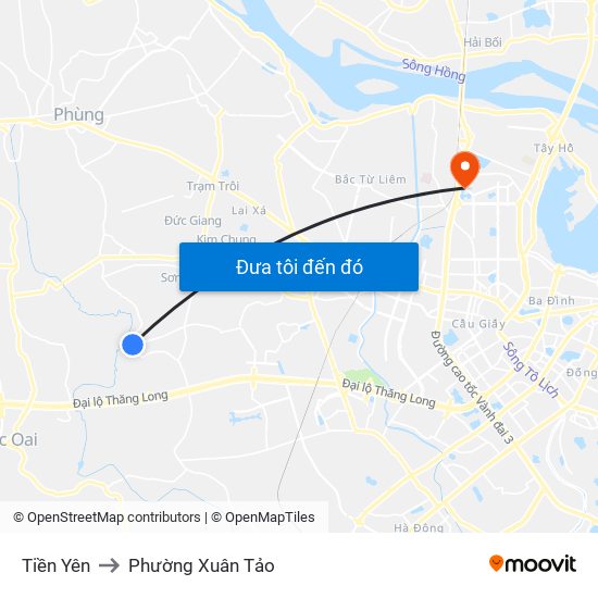 Tiền Yên to Phường Xuân Tảo map