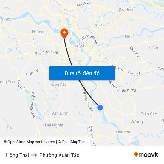 Hồng Thái to Phường Xuân Tảo map