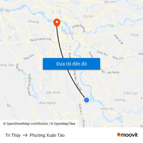 Tri Thủy to Phường Xuân Tảo map