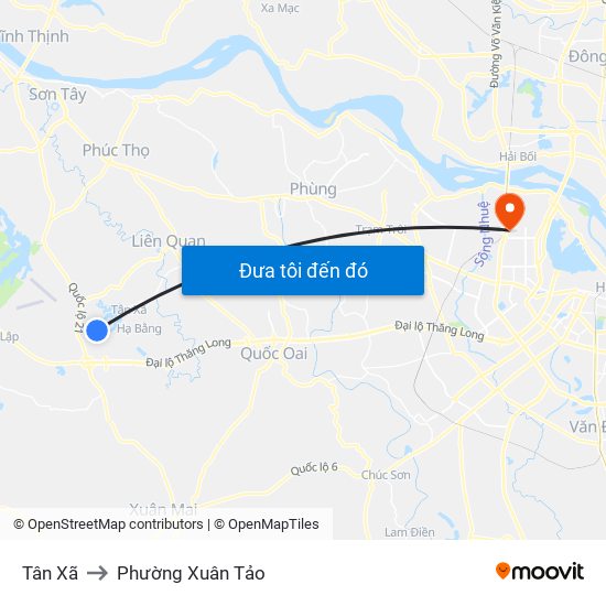 Tân Xã to Phường Xuân Tảo map