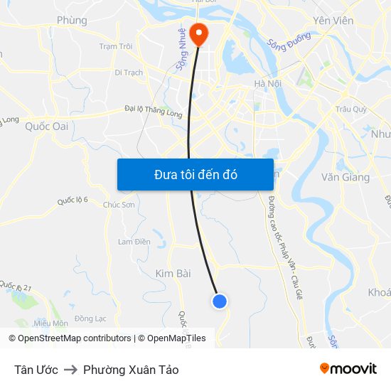 Tân Ước to Phường Xuân Tảo map