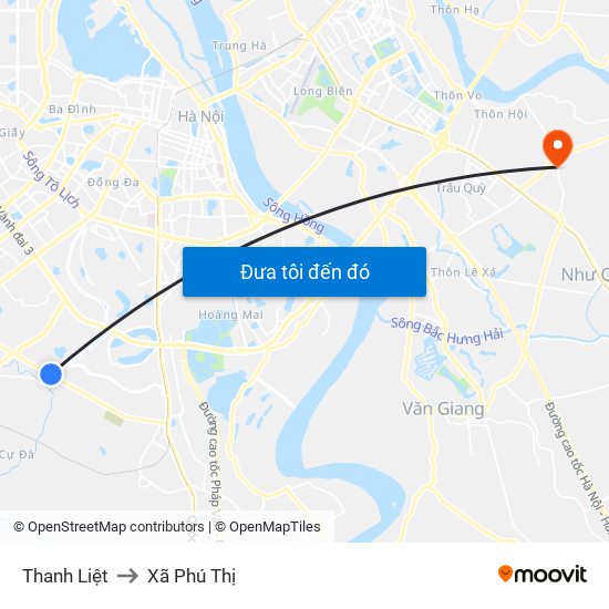 Thanh Liệt to Xã Phú Thị map
