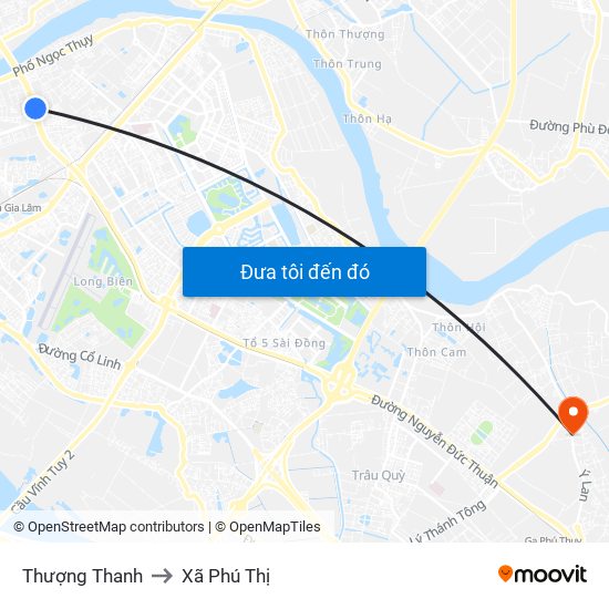 Thượng Thanh to Xã Phú Thị map