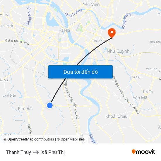 Thanh Thùy to Xã Phú Thị map