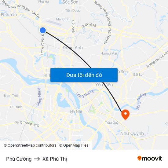 Phú Cường to Xã Phú Thị map